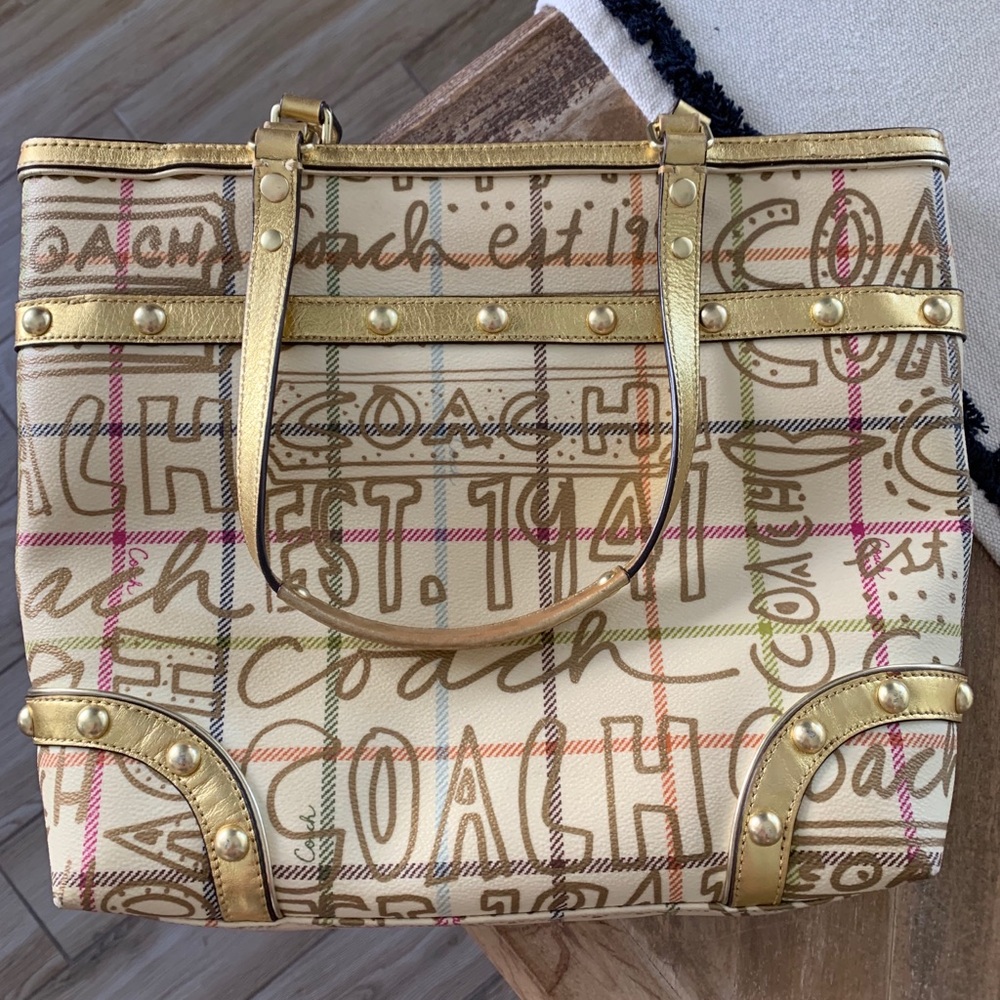 Authentic Coach Large Purse with Gold Accents